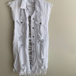 American bazi nwt white denim distressed vest size 3xl